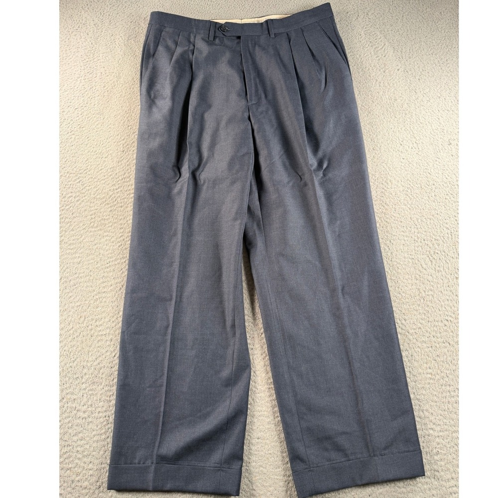 Santorelli Dress Pants Como 2 Mens 34 Blue Pleated Wool Luxury Serge Italy Cuff